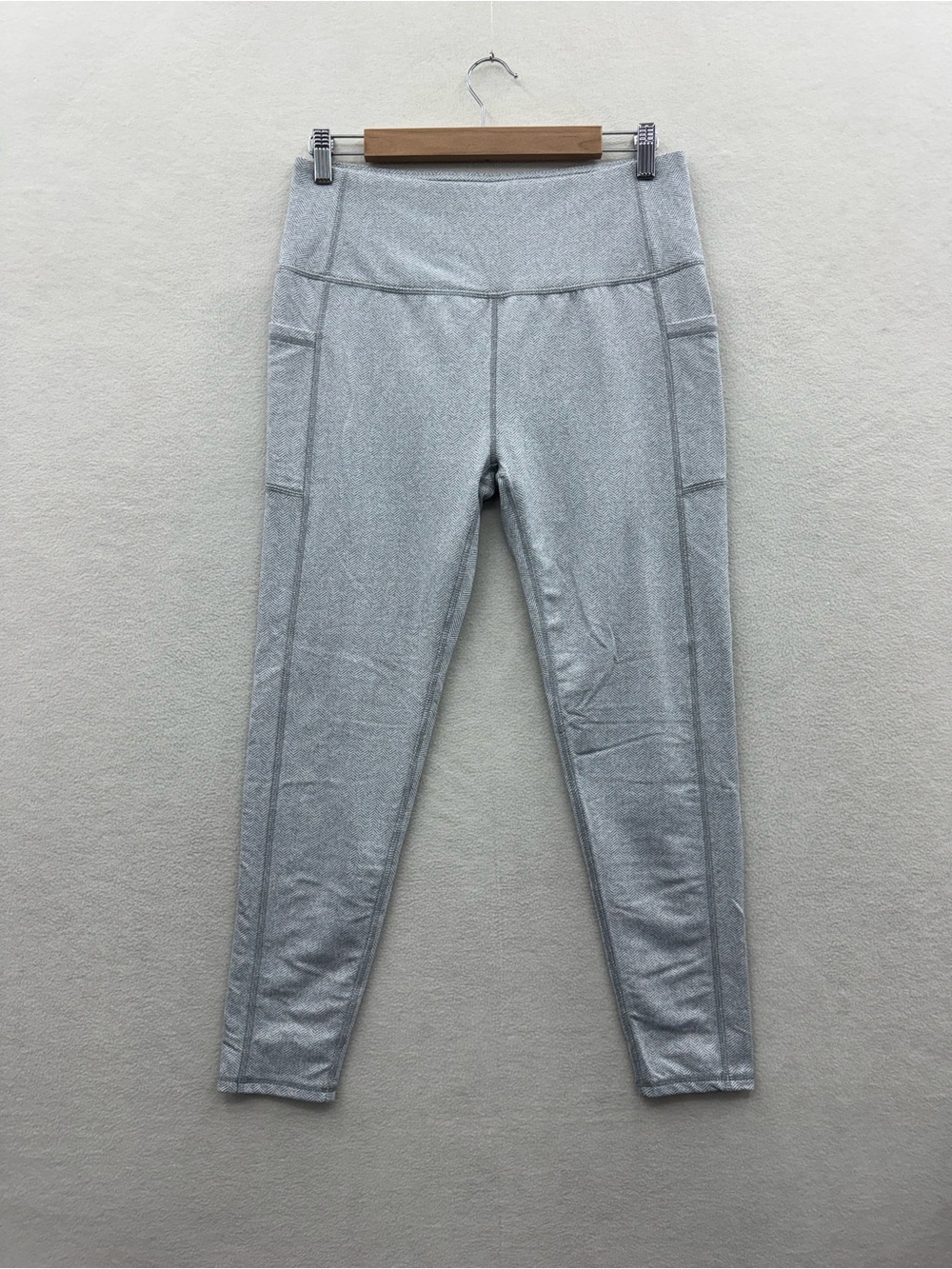 Kyodan Women’s Large Gray Herringbone Ankle Leggings Pockets